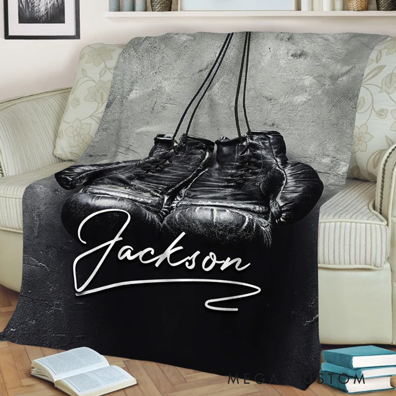 Personalized Boxing Blanket Custom Name Soft Cozy Sherpa Fleece Throw Blankets Sport Gift for Boxer