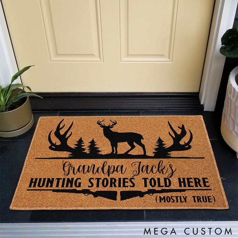 Personalized Hunting Stories Told Here Doormat for Grandpa