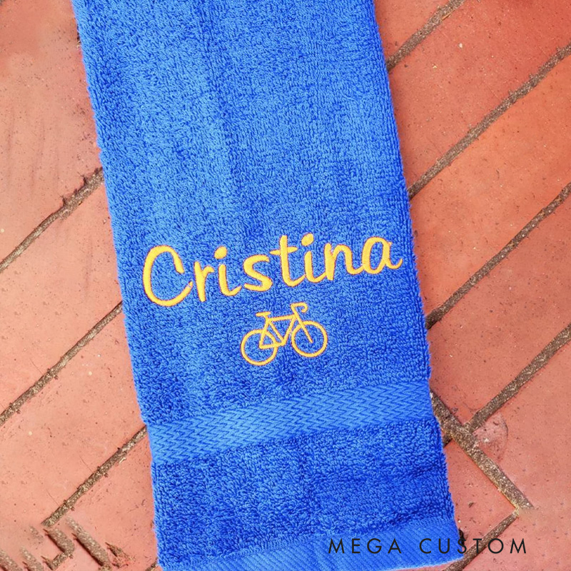 Personalized Bike Sweat Towel Monogrammed Gym Towel Rider Gift for Triathletes Cyclist