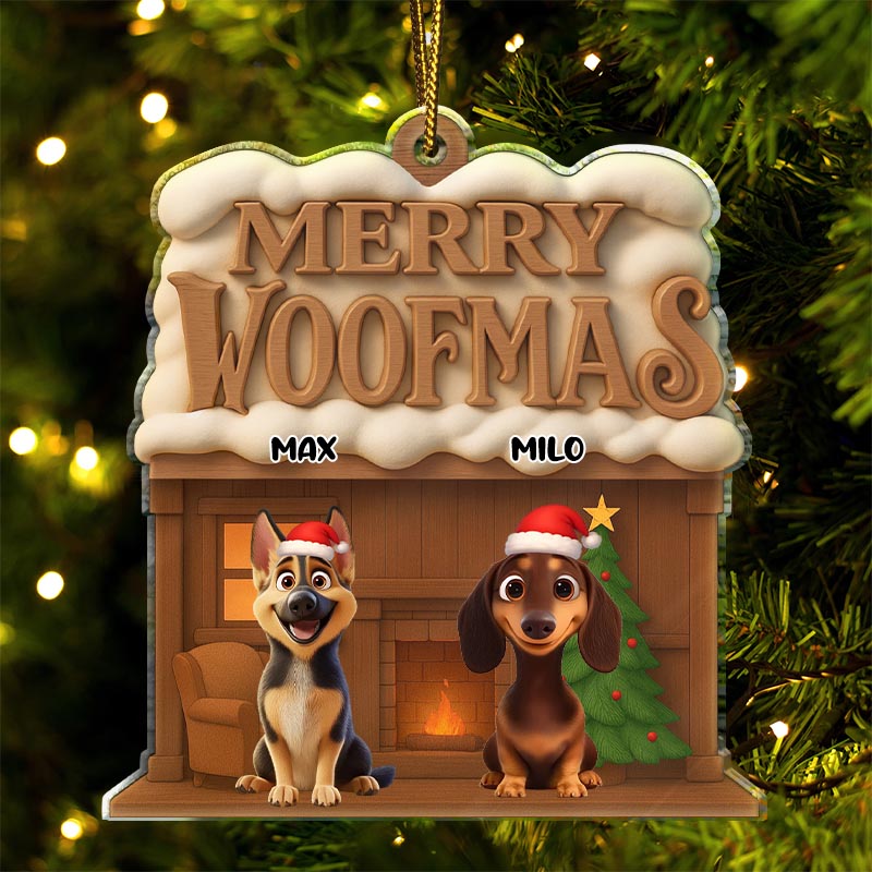 Personalized Dog Lover Merry Woofmas 3D Effect Christmas Ornament