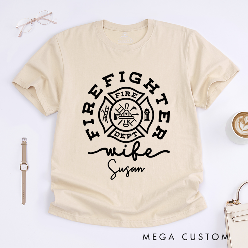 Personalized Firefighter Wife Custom Maltese Cross Design Gift for Firefighter Gift for Fireman Wife Girlfriend T-Shirt