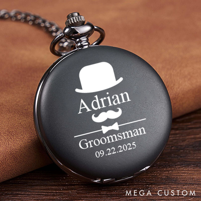 1.Personalized Engraved Pocket Watch for Groomsmen Timeless Gentleman Wedding Party Gift Best Man Gift Pocket Watch with Chain