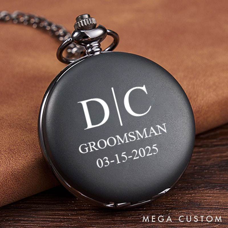 1.Personalized Monogrammed Groomsmen Pocket Watch Engraved Bachelor Gift Pocket Watch with Chain Groomsmen Pocket Watch