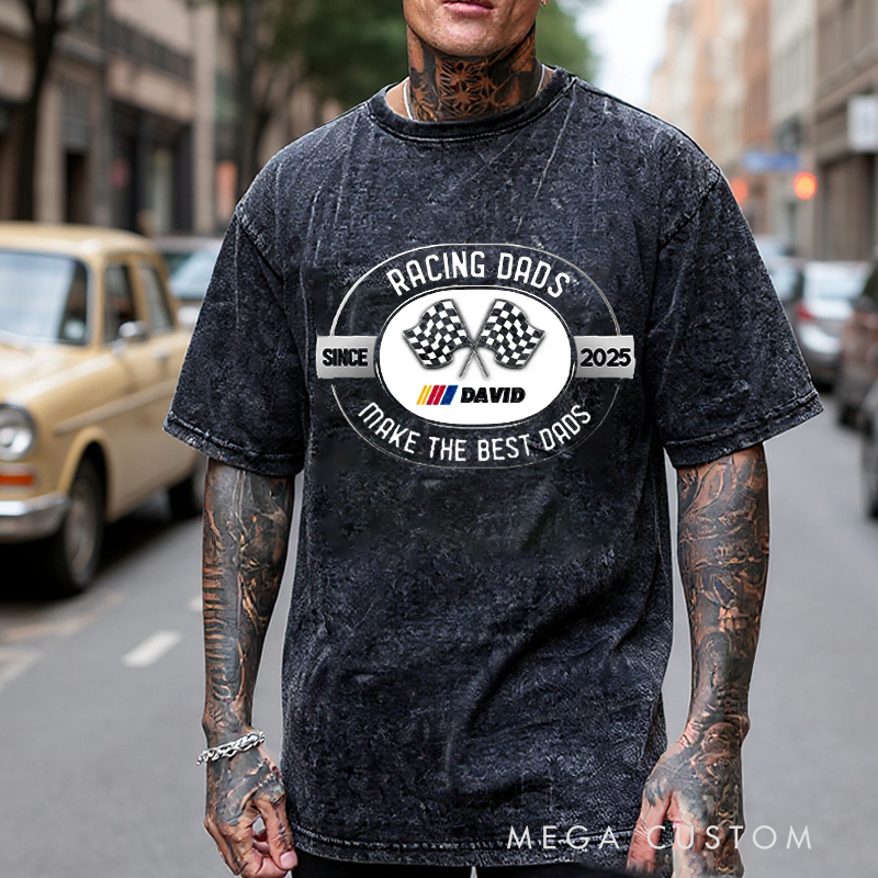 Personalized Washed T-Shirt with Custom Name Racing Dad Design Perfect Gift for Racer and Racing Lovers Dad