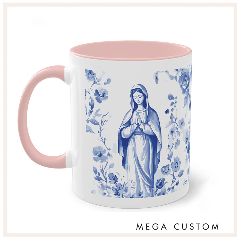 Personalized Blessed Mary Mother of God Ceramic Mug with Name Religious Inspirational Gift Catholic Gift for Women