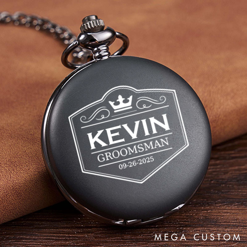 Personalized Wedding Pocket Watch Best Man Pocket Watch Gift with Chain Custom Pocket Watch for Groomsmen Elegant Wedding Party Gift