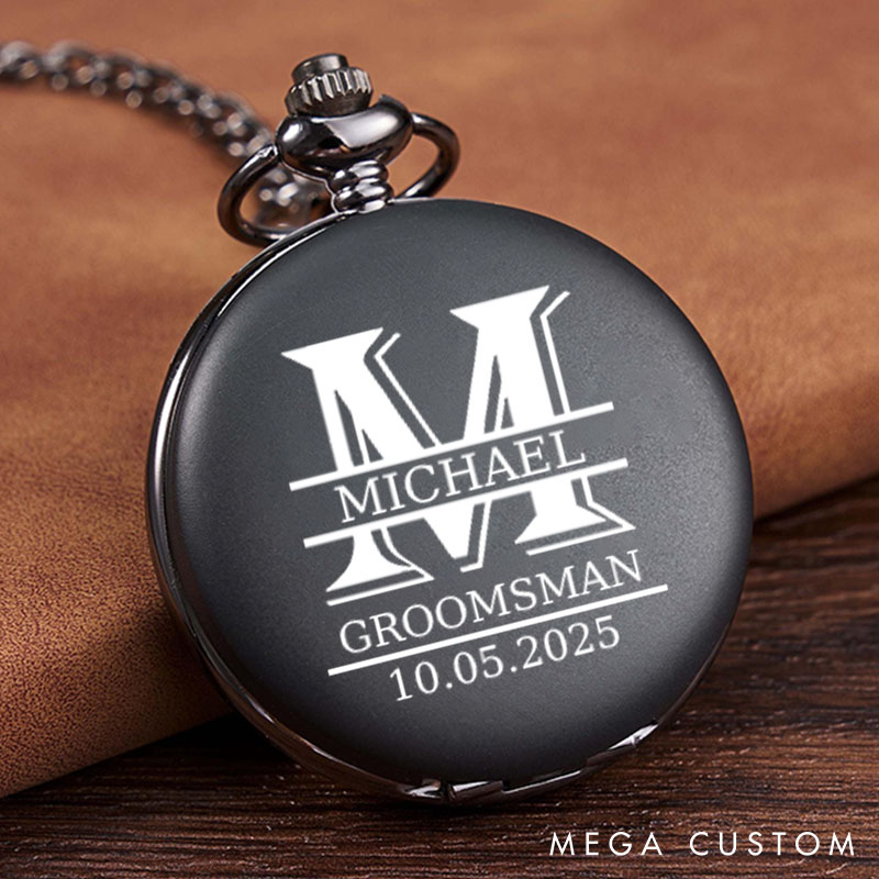 Personalized Best Man Pocket Watch with Chain Monogrammed Groomsman Pocket Watch Bachelor Party Favors Gift for Men