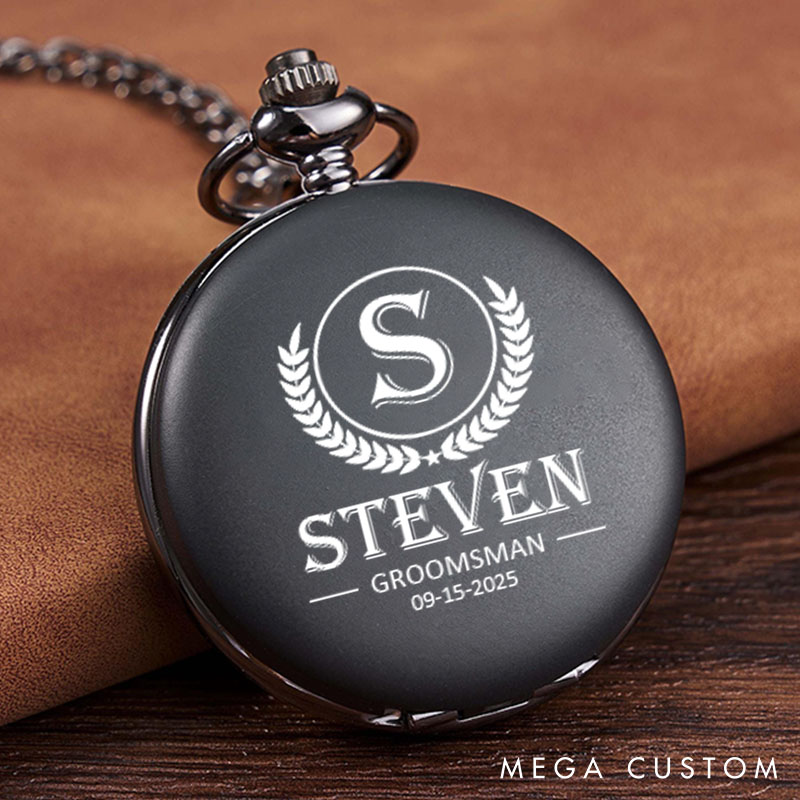 Personalized Groomsmen Gift Pocket Watch Custom Engraved Laurel Pocket Watch Wedding Pocket Watch for Best Man