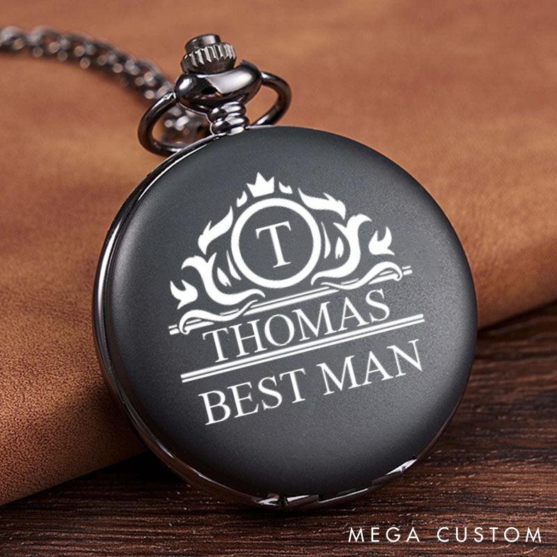 Personalized Classic Pocket Watch with Chain Custom Groomsmen Gift for Weddings Engraved Men’s Pocket Watch for Groom Groomsman