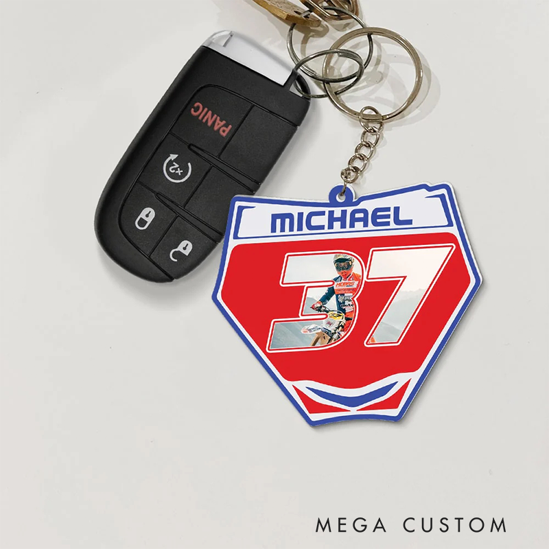 Personalized Motocross Racing Acrylic Keychain with Custom Photo Keychain Gift for Motorcyclist and Motocross Lovers