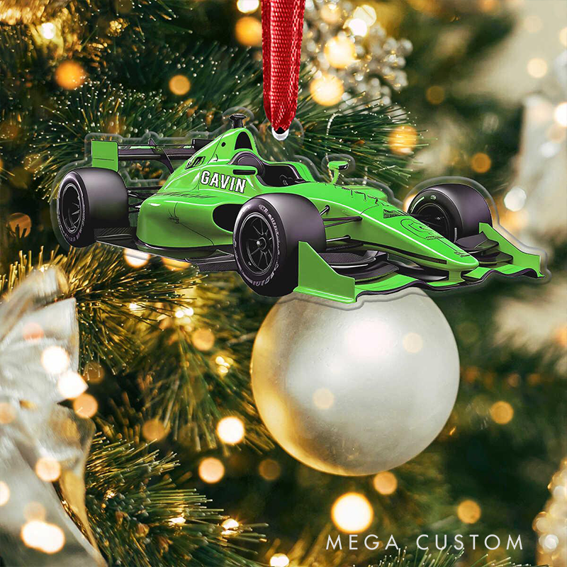 Personalized Racing Car Christmas Ornament Custom Name Acrylic Gift for Racers and Kart Lovers