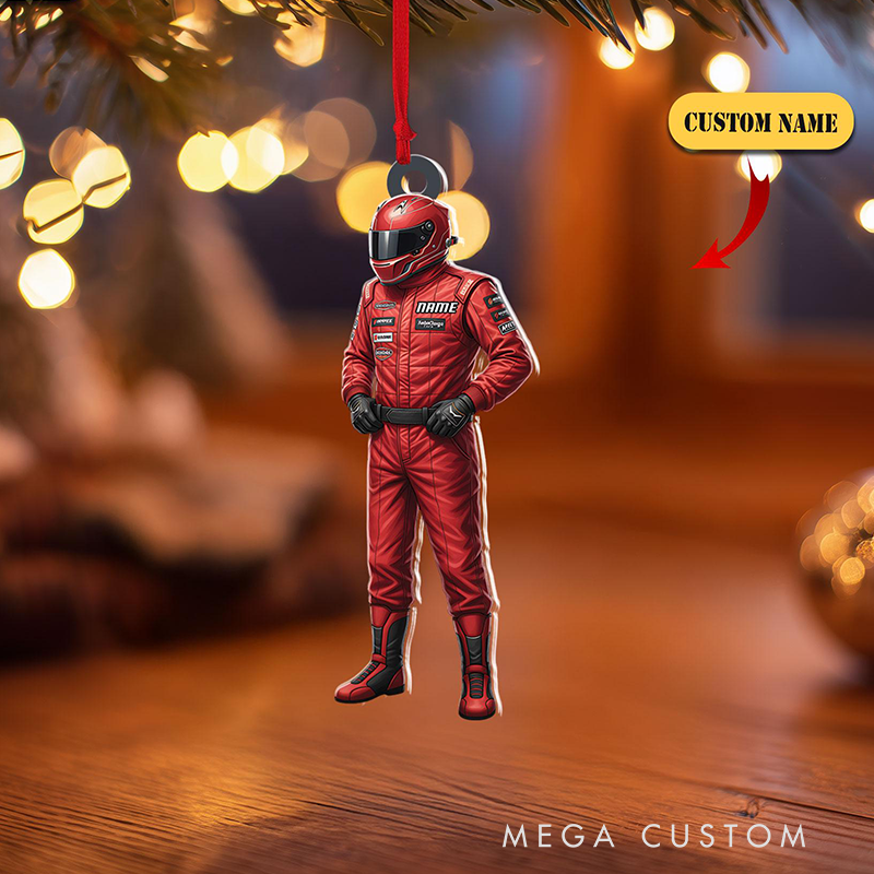 Personalized Racer Christmas Ornament Custom Name Acrylic Gift for Racers and Racing Lovers