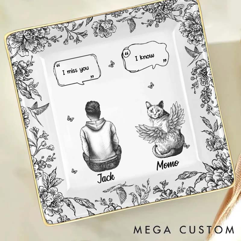 Personalized Cat Lover I Miss You Memorial Cat Toile Ring Dishes