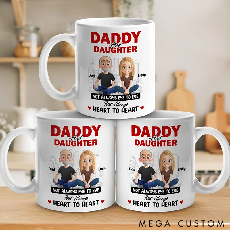 Personalized Not always Eye to Eye but always Heart to Heart  Mug Gift for Dad Daughter