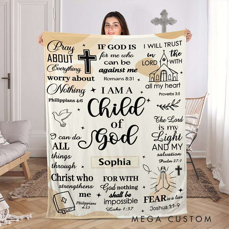 Personalized i am a Child of God Soft Throw Blanket with Name Home Decor Religious Gift for Christians