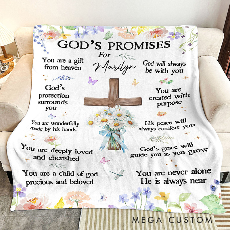 Personalized God's Promises Soft Throw Blanket with Birthflower and Name Home Decor Religious Gift for Christians