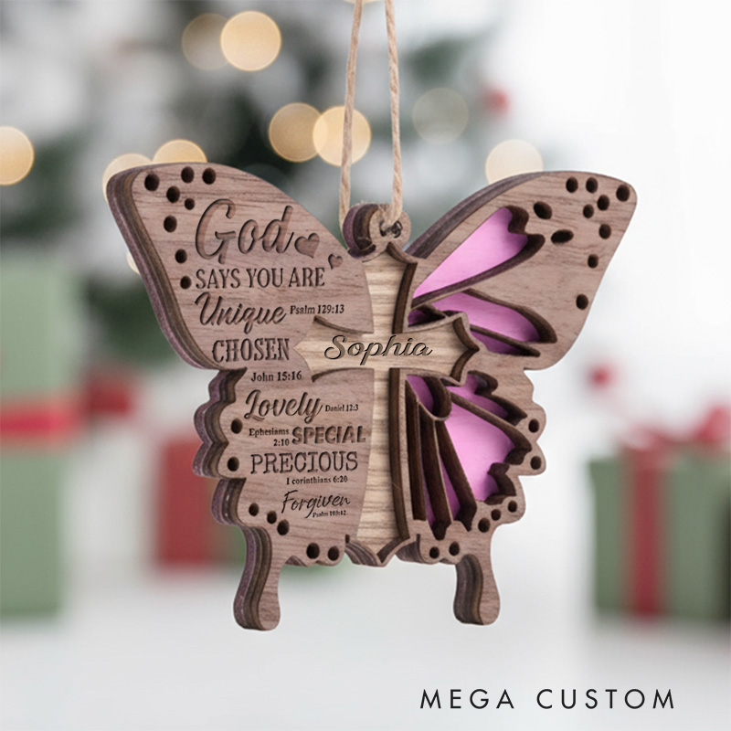 Personalized Bible Verse Butterfly Layered Wood Ornament with Name Religious Gift Faith Gift Home Decor for Christians