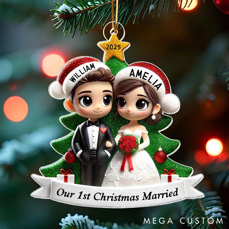 Personalized Our First Christmas Married Wedding Couple 2D Flat Acrylic Ornament MR. & MRS. Christmas Gift Ornament