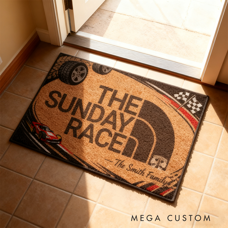Personalized The Sunday Race Doormat Custom Name Racing Welcome Doormat for Motorsport Fans and Racing Lovers