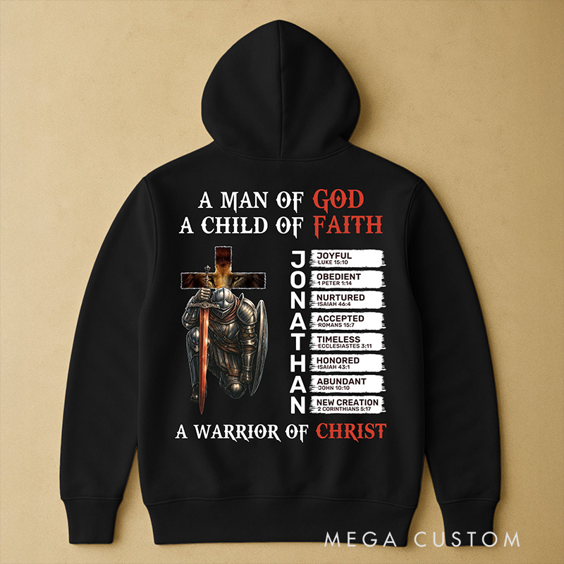 Personalized a Warrior of Christ with Name Letter in Bible Classic Hoodies Religious Gift Christian Faith Gift for Men