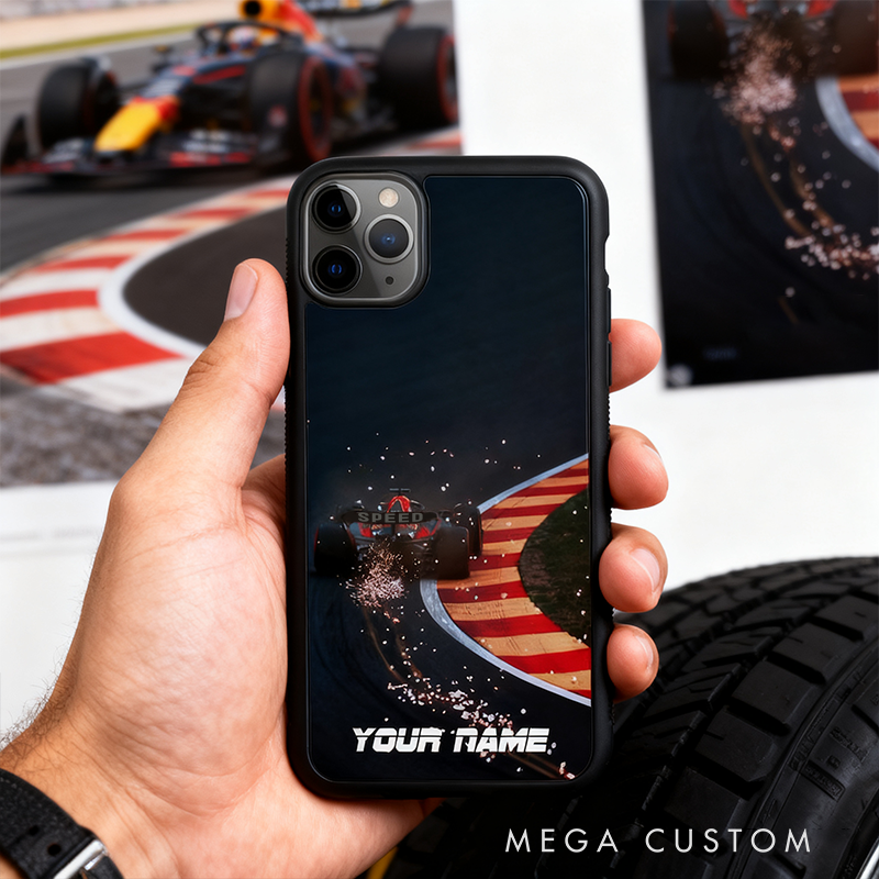Personalized Racing Phone Case Custom Name Speed Track Design Gift for Racers and Racing Lovers