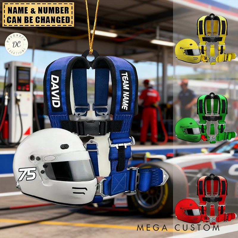 Personalized Racer Christmas Ornament with Racing Seat Belt Design Gift for Racers and Racing Lovers