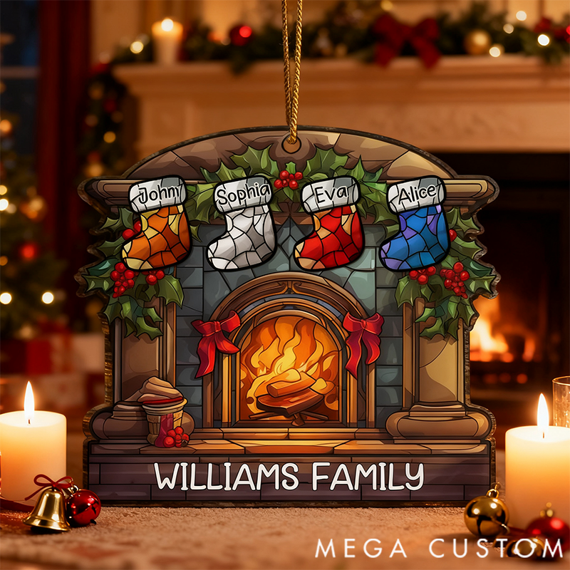 Personalized Christmas Acrylic Ornament Christmas Stocking on Fireplace Family