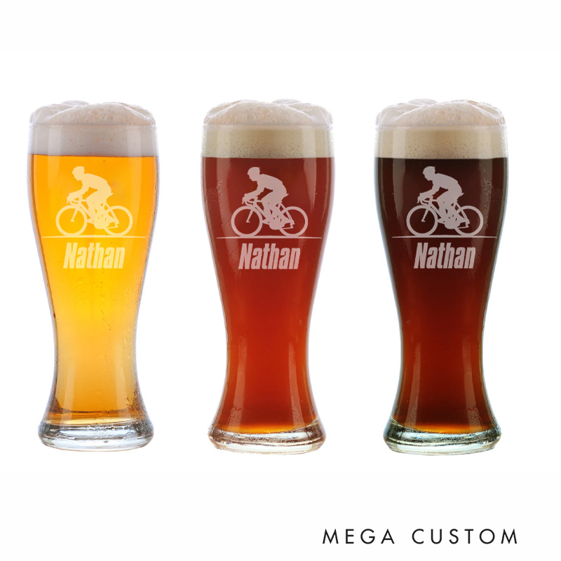 Personalized Biker Pint Glasses Whiskey Wine Beer Glassware Gift Cyclist Engraved Pint Glass for Cycling Lovers