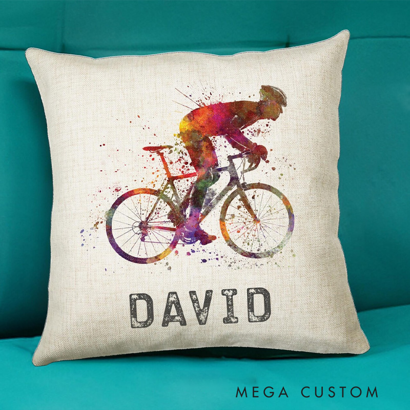 Personalized Cycling Cushion Gift Boys Girls Bedroom Printed Name Design Birthday Pillow Gift Sport Competition Decor