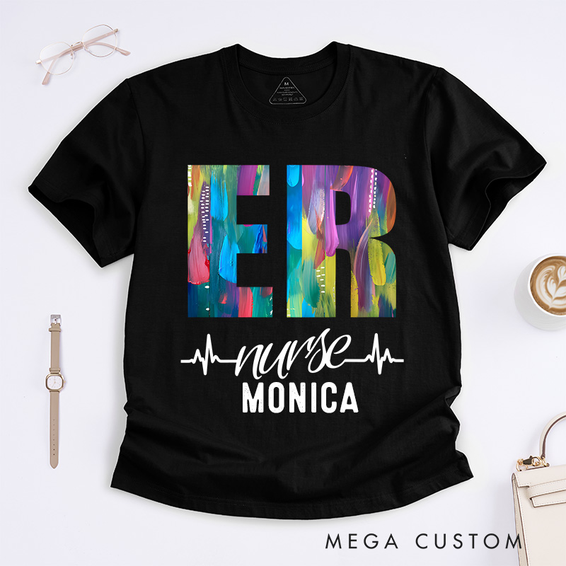 Personalized Nurse T-Shirts Colorful ER Nurse Fashion Design T-Shirts