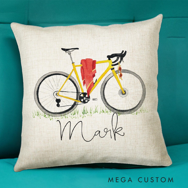 Personalized Cycling Cushion Gift Printed Name Design Throw Pillow Gift for Bike Riding Cyclist
