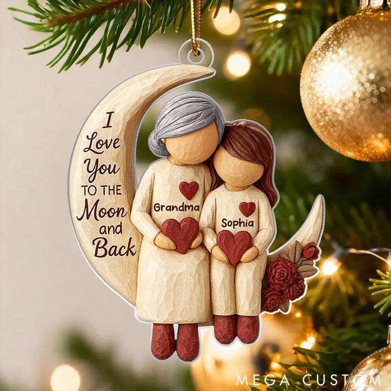 Personalized Family Christmas Grandma Grandkids on Moon  Ornaments Heartfelt Christmas Gift for Grandma, Grandkids