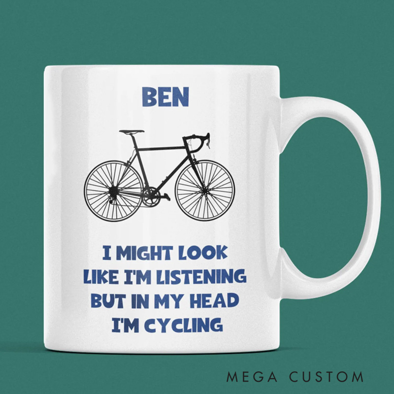 Personalized Funny Personalised In My Head Im Cycling Mug Cycling Bike Obsessed