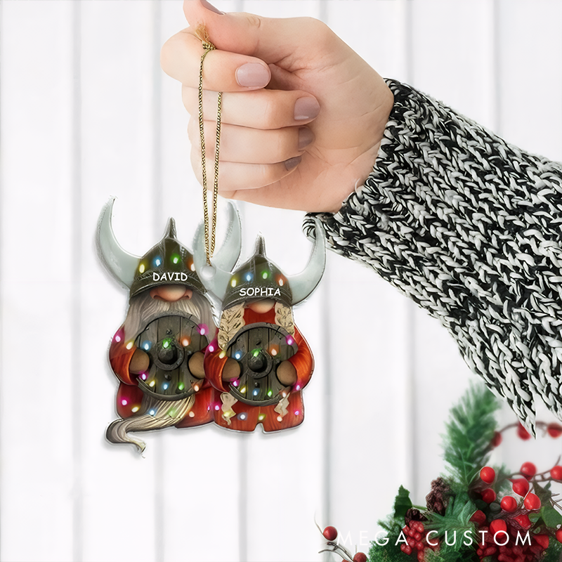 Personalized Viking Couple Christmas Ornament Custom Name Year Nordic Gnome Holiday Keepsake for Husband Wife