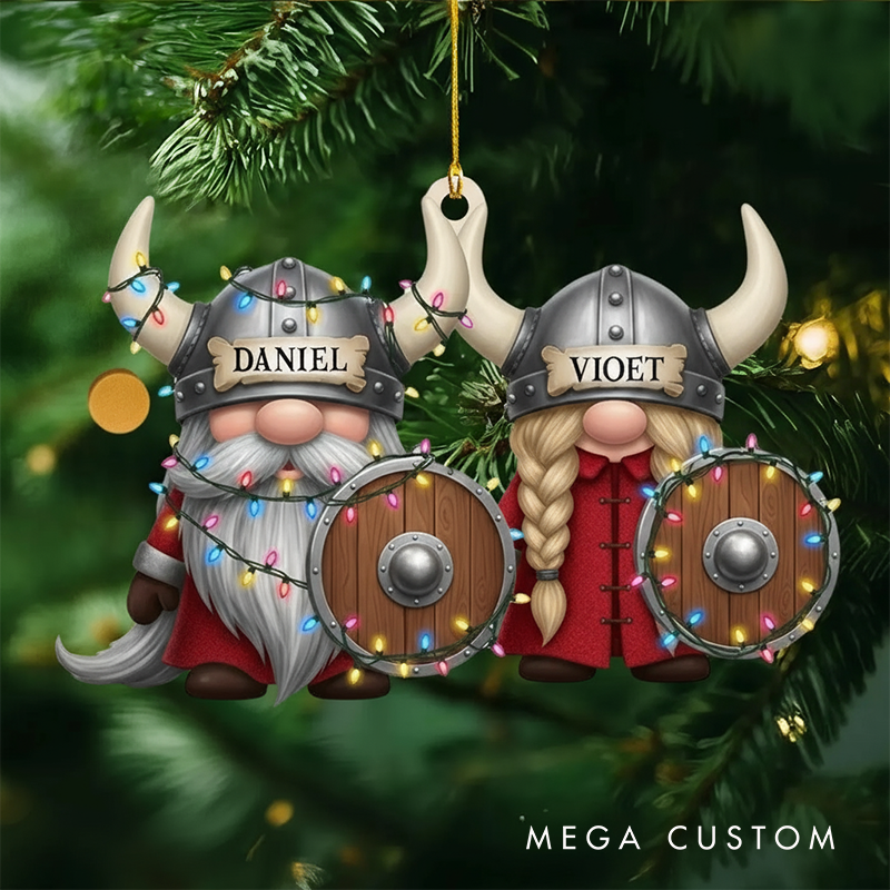 Personalized Viking Couple Christmas Tree Ornament Nordic Gnome Holiday Keepsake for Husband Wife Gift