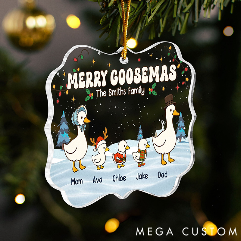 Personalized Christmas Acrylic Ornament Cute Goose Family Theme