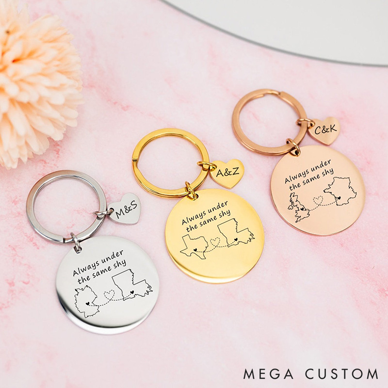 Personalized Long Distance Keychain Custom Couple Long Distance Gift Keychain Christmas Gifts Long Distance Relationship Gift 