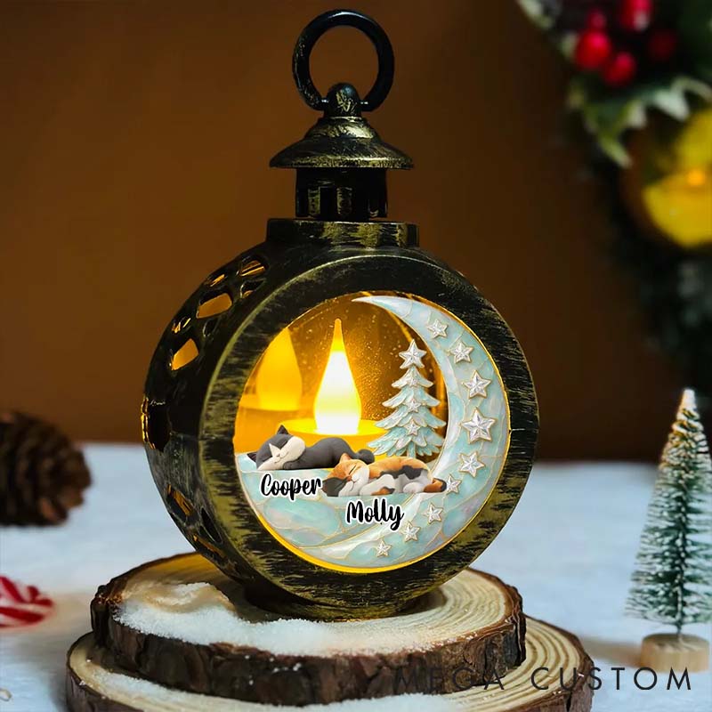 Personalized Cat Lover Beside Pearl of You Christmas Lantern