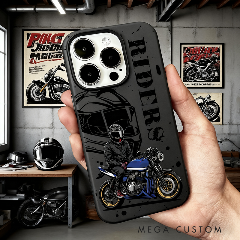 Personalized Biker iPhone Case Custom Text Motorcycle Riders Helmet Phone Cover Gift for Motorcyclists and Motorsports Lovers
