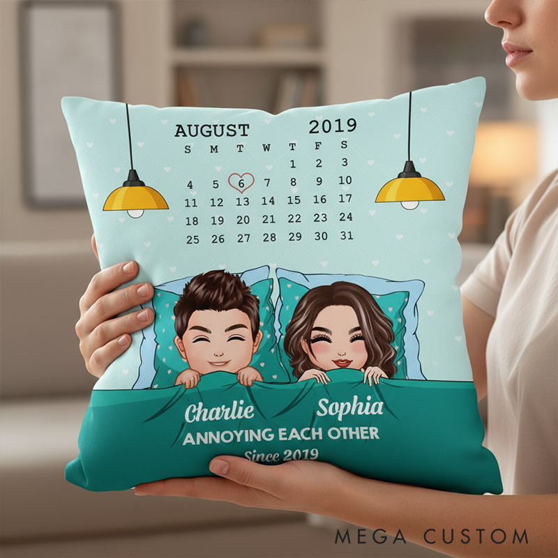 Personalized Sleeping Couple Annoying Each Other Since Pillow Customizable Pillow Romantic Anniversaries Gift for Home Décor