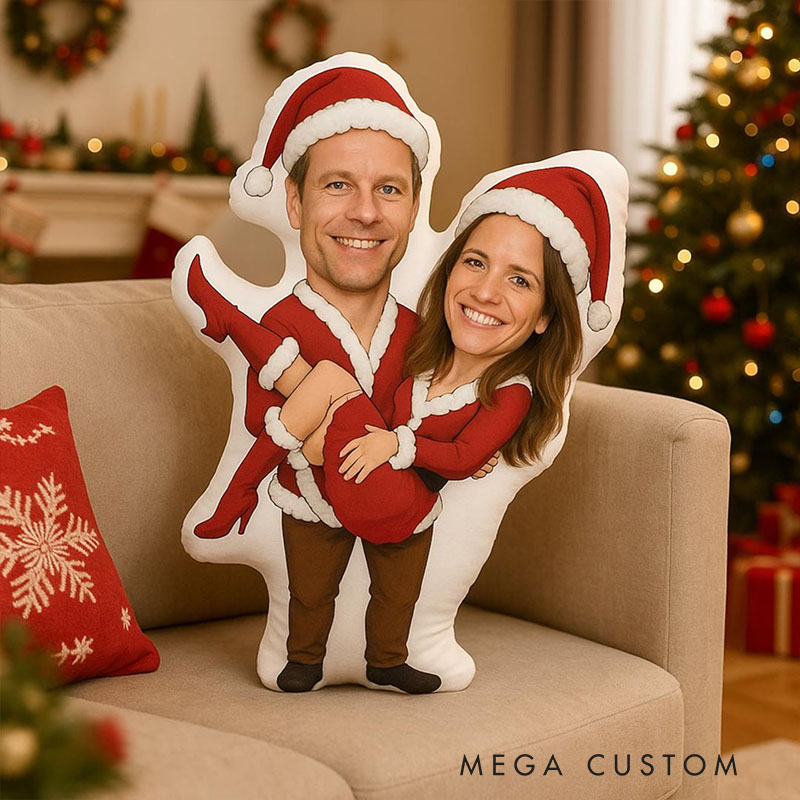 Personalized Couple Face Photo Pillow Custom Newlyweds Funny Elf Santa Claus Body Cushion First Christmas Pillow for Boyfriend Girlfriend Husband Wife