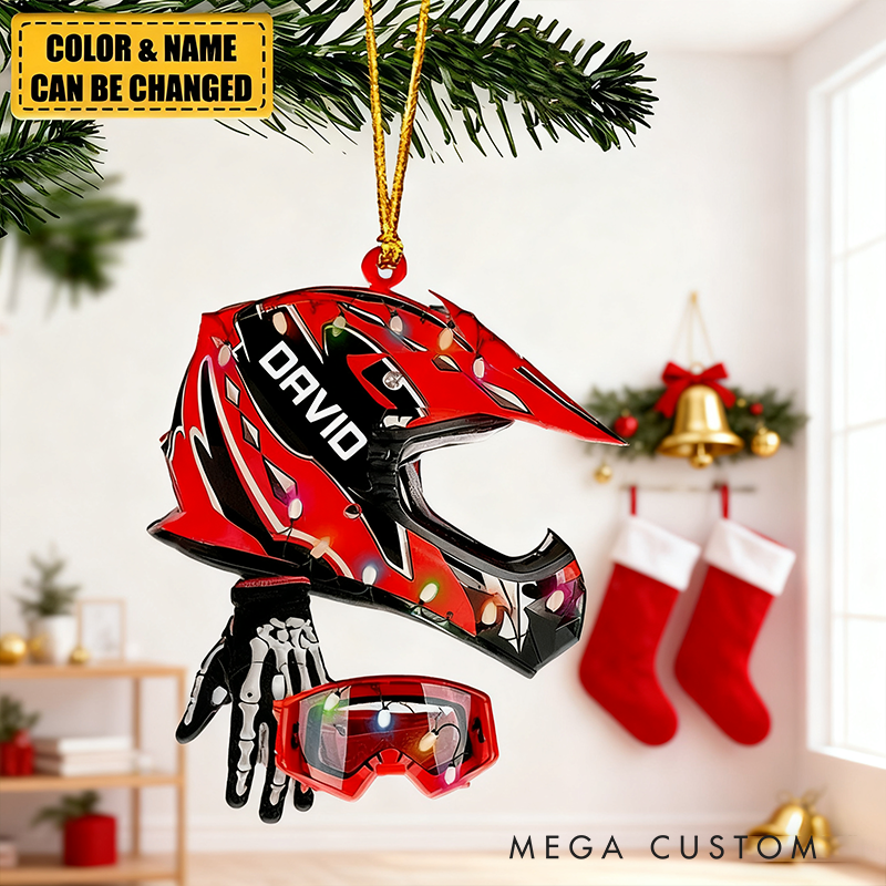 Personalized Dirt Bike Helmet Ornament Custom Name and Color Motocross Christmas Decoration Gift for Motorcycle and Racing Lovers