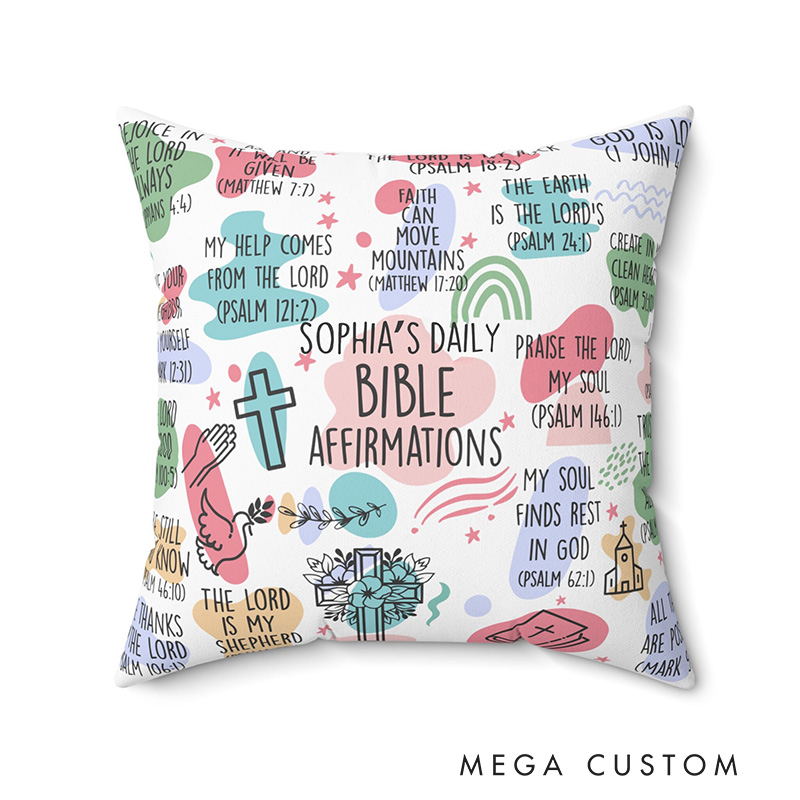 Personalized Daily Bible Affirmation Throw Pillow with Name Home Decor Religious Gift Bible Verse Pillow for Chritsians