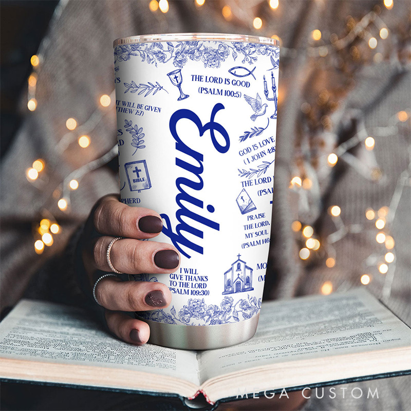 Personalized Floral My Daily Bible Affirmation 20oz Stainless Steel Tumbler with Name Religious Gift for Christians