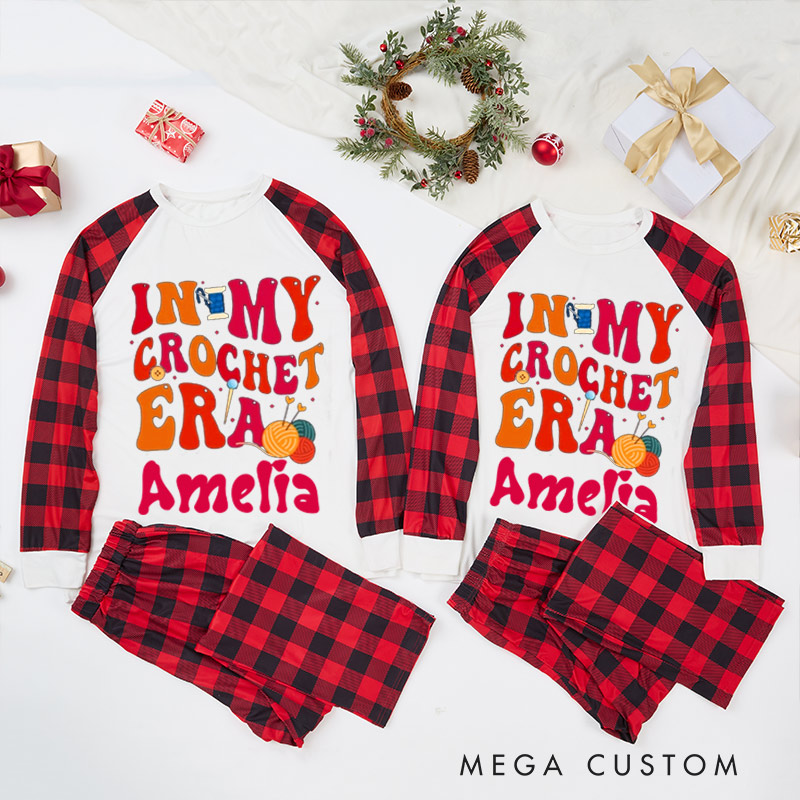 Personalized Knitting Christmas Pajama Sets Funny Christmas Pajama Sets In My Crochet Era Gift for Knitting Lovers