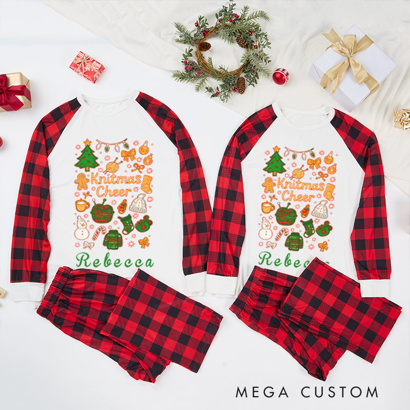 Personalized Knitting Christmas Pajama Sets Funny Christmas Pajama Sets Midnight Knitting Society Gift for Knitting Lovers