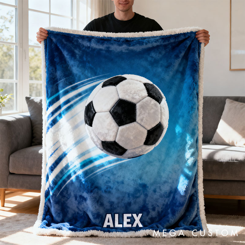Personalized Soccer 3D Themed Blanket with Custom Name for Fans Gifts