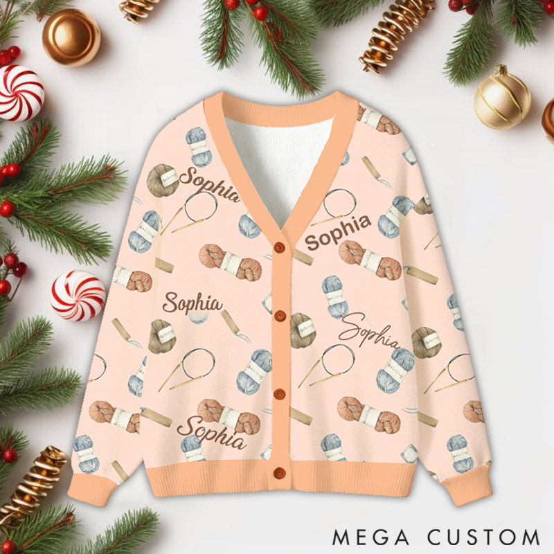 Personalized Custom Knitting Cardigan Sweater Christmas Knitting Lovers Custom Name