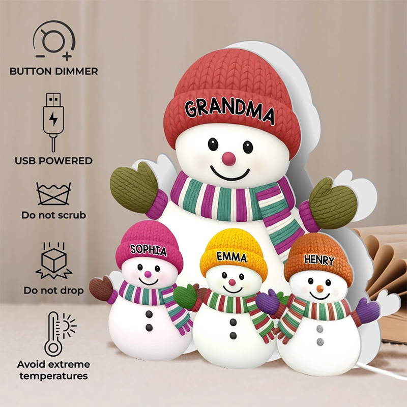 Personalized Snowman Shaped Light Box a Snowman Family Full of Joy