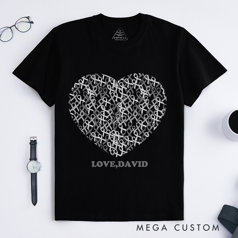 Personalized Brain Cancer Ribbon Heart T-Shirt Brain Cancer Gift